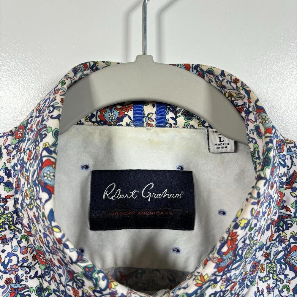 Men’s Robert Graham Short Sleeve Button Down Tailored Fit Size Large Colorful - Picture 3 of 7